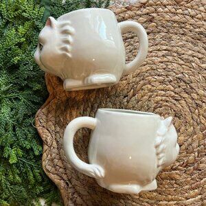 Urban Outfitters 3D Cat Mug Kitten White Coffee Tea Cup Ceramic Stoneware Set/2